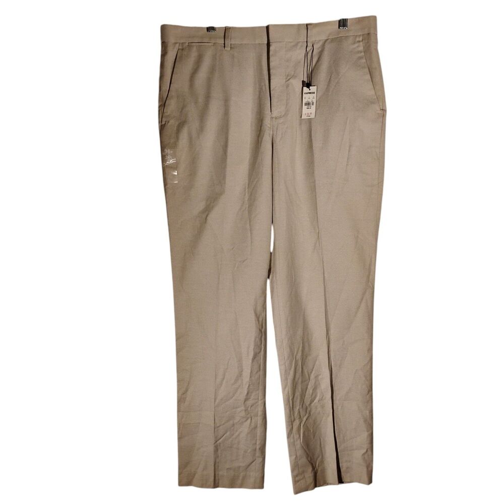 Express dress pants mens 36xx30 beige stretch classic fit straight leg NWT